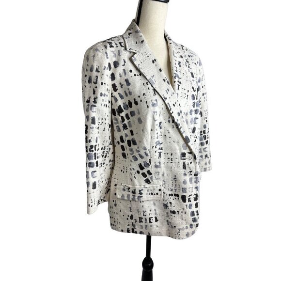 Coldwater Creek Blazer White Linen Cotton Black Pattern Button Front Lined 16 - Picture 5 of 9